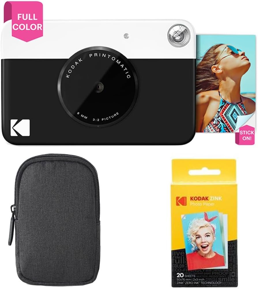 KODAK Printomatic Instant Camera (Black) Basic Bundle + Zink Paper (20 Sheets) + Deluxe Case