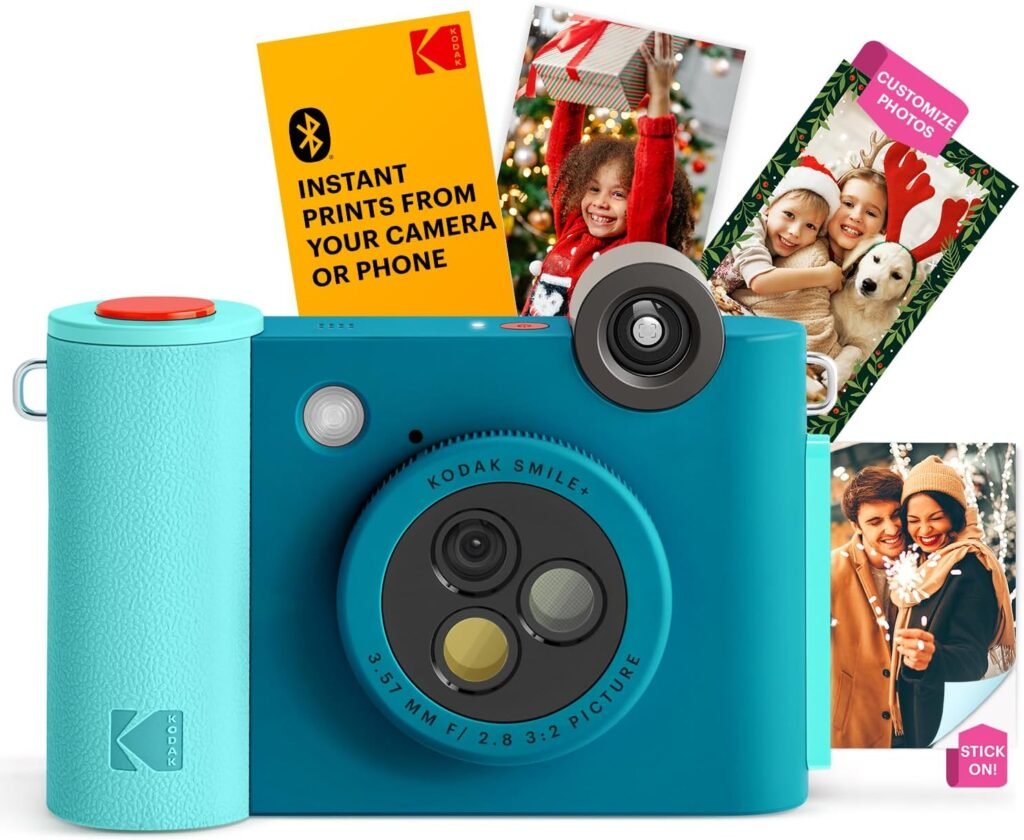 KODAK Smile+ 2-in-1 Digital Instant Print Camera & Wireless Bluetooth Photo Printer – 10MP, Special-Effect Rotating Lens, Zink 2×3 Inch Sticky-Back Photos, Print via Fun App from Smart Devices – Blue