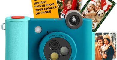 KODAK Smile+ 2-in-1 Digital Instant Print Camera & Wireless Bluetooth Photo Printer – 10MP, Special-Effect Rotating Lens, Zink 2×3 Inch Sticky-Back Photos, Print via Fun App from Smart Devices – Blue