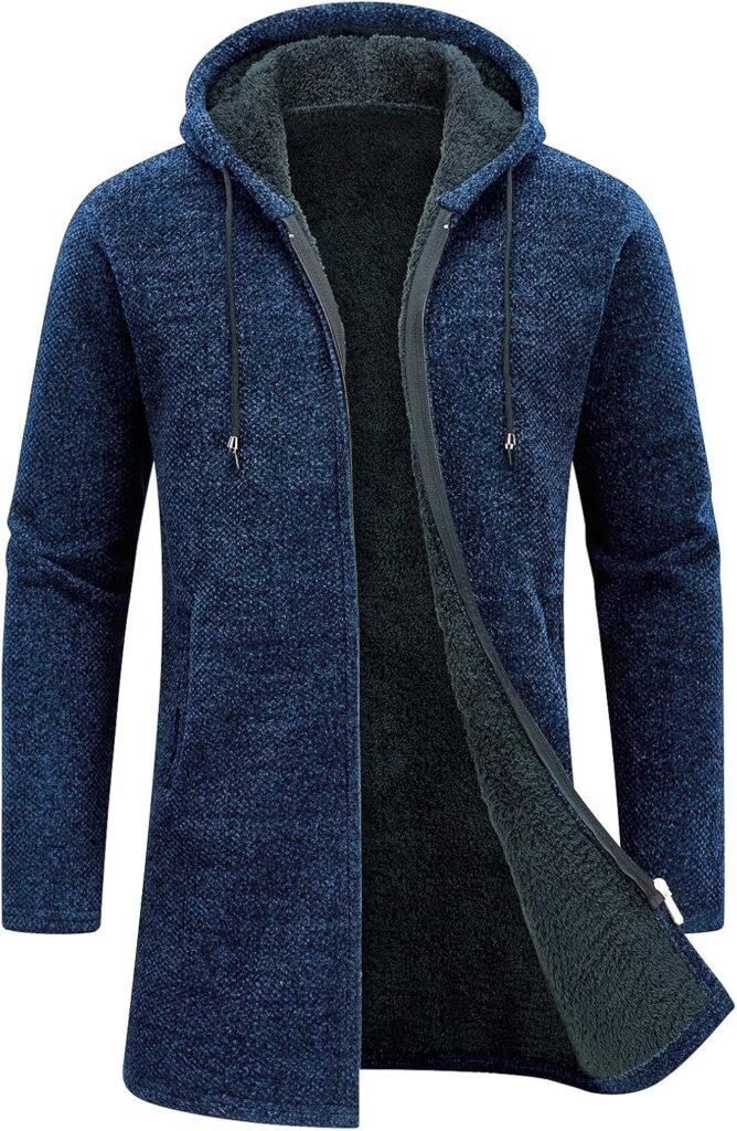 KUDORO Mens Knitted Cardigan Thick Hooded Sweater Jumper Full Front Zipper Warmth Winter Fleece Coat Long Sleeve Mid-Length Causal Sweaters for Men KUDORO Mens Knitted Cardigan Thick Hooded Sweater Jumper Full Front Zipper Warmth Winter Fleece Coat Long Sleeve Mid-Length Causal Sweaters for Men