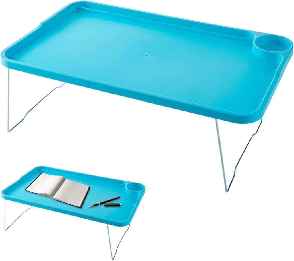 KYEQATY Lap Desk with Leg Folding Laptop Bed Table Lazy Simple Laptop Tray for Bed with Cup Holder and Card Slot for Breakfast Student Dormitory Sofa Balcony Blue Home Kitchen Use