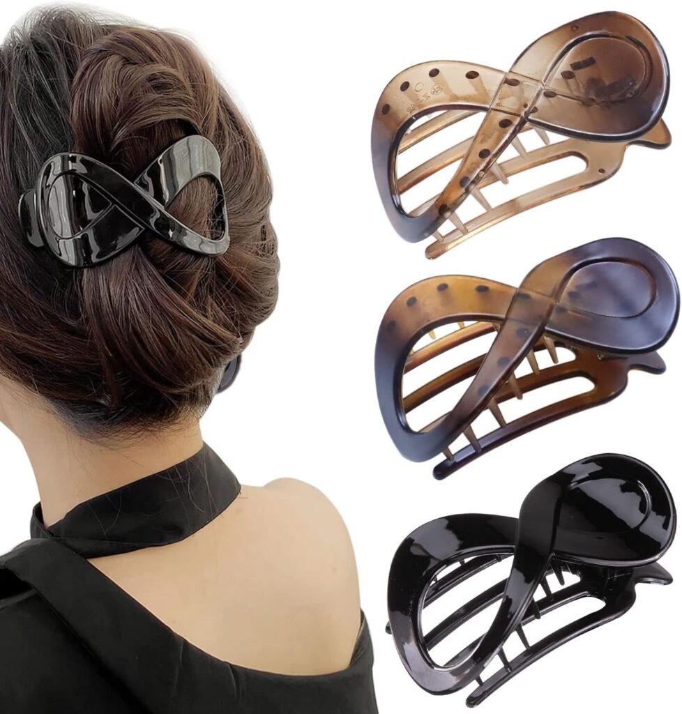 Kavya 3 Pcs Hair Claw Clip Hair Clips for Thick Hair Women, Non-Slip Hair Claws Black Hair Clips Large Claw Clip, Hair Accessories for Women and Girls