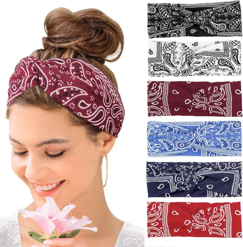 Kavya Wide Hair bands for Women Boho Headbands for Women’s Hair Elastic Soft 6 Pieces Headband Print Head bands Adult Women Accessories Yoga Sports Hairband Multicoloured Thin Headscarf