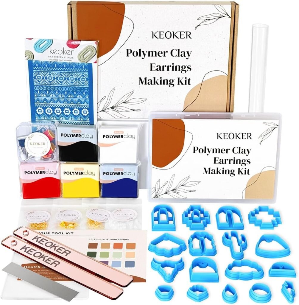 Keoker Polymer Clay Jewelry Making Kit, 103 PCS Clay Earring Making Kit for Teens and Adults, Fashion Designer Kits, Polymer Clay Earrings Kit Crafts, Great Gifts