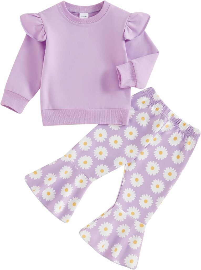 Kid Toddler Baby Girl Fall Winter Outfit Ruffle Sleeve Sweatshirt Jumper Daisy Print Flared Trouser Clothes Set Kid Toddler Baby Girl Fall Winter Outfit Ruffle Sleeve Sweatshirt Jumper Daisy Print Flared Trouser Clothes Set