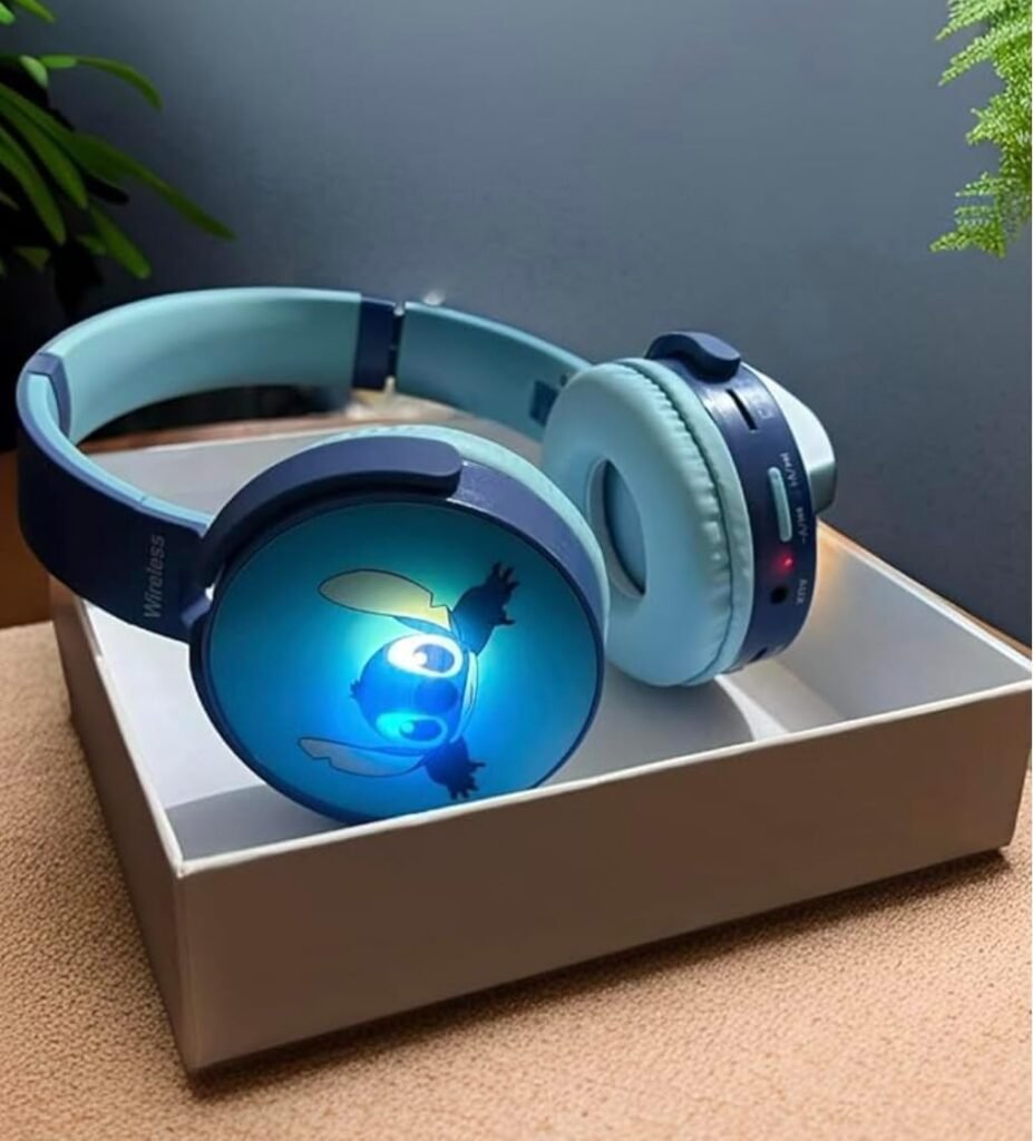 Kids Bluetooth Wireless LED Stitch Headphone 3D Stitch Ears Kids Over Ears Headset Soft Ear Pads