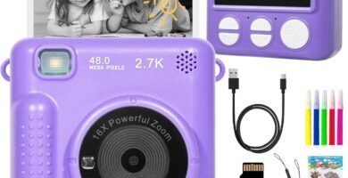Kids Camera Instant Print, HD Digital Camera for Girls Boys, Birthday Gift Video Recorder Cameras with Color Pens for DIY, 3 Rolls Print Paper & 32GB SD Card, Photo Creator Instant Camera Purple