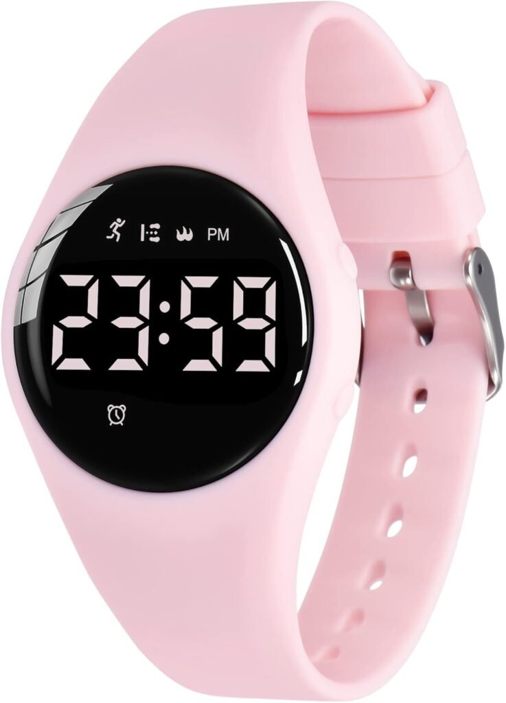Kids Digital Watch, Fitness Tracker with Alarm Clock, Stopwatch, Sleep Monitor, No App Sport Watches for Kids Teens, IP68 Waterproof, Great Gift for Girls Boys T6F-Pink Made in China