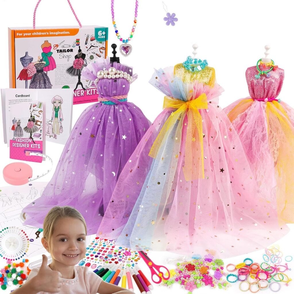 Kids Dress Designer Kit – 309pcs Sewing Kit, 2 Mannequin Stands, Fashion Design Set | Learn to Sew Kit, Doll Clothes Making, Ideal Giftt for Girls Aged 6+, Birthday, Thanksgiving Present