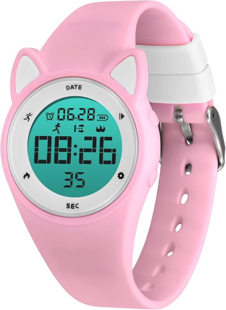 Kids Watches Digital Sport Watch for Girls Boys, Fitness Tracker with Alarm Clock, Stopwatch, No App Waterproof Watches for Teens Students Ages 5-12, 001-Pink, Digital