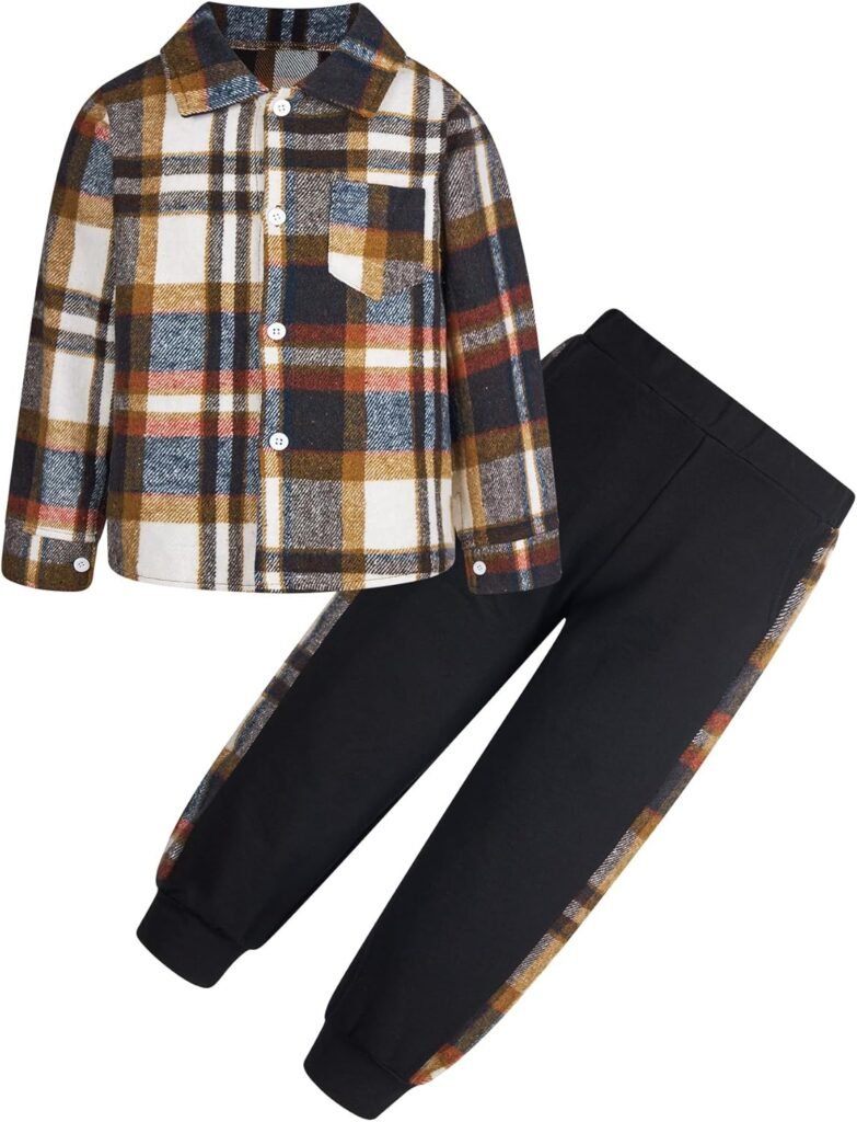 Kids4ever Toddler Baby Boy Clothes Set Long Sleeve Plaid Shirt + Pants 2Pcs Fall Winter Boys Outfits Sets 18 Months-5 Years
