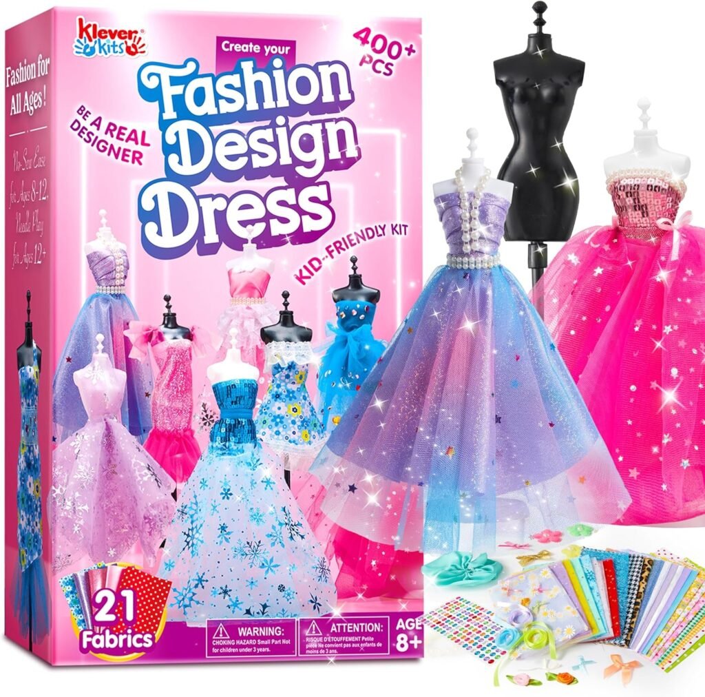 Klever Kits Fashion Designer Kit for Girls,Sewing Kit with 4 Mannequins,Creativity DIY Arts & Crafts Kit Learning Toys Sewing Kit for Kids-Girl Toys for Age 8 9 10 11 12+ Year Old Presents