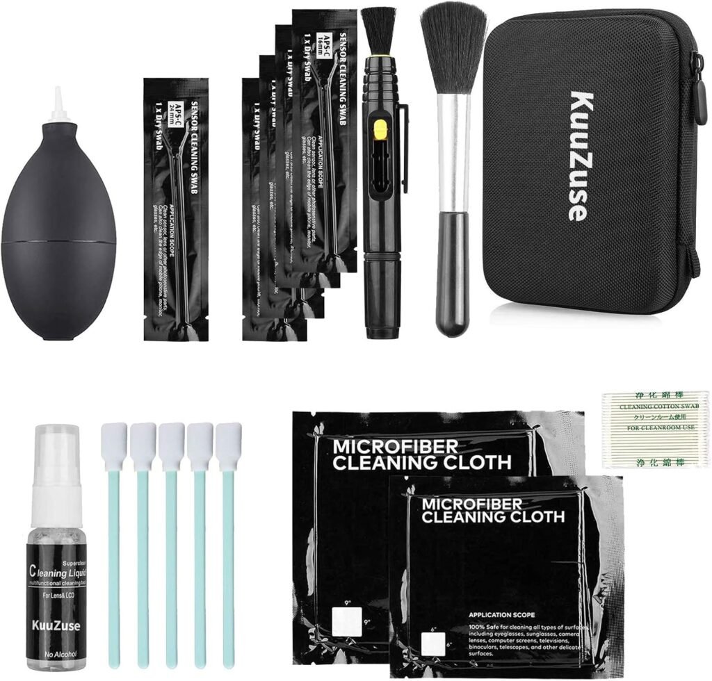 KuuZuse Professional DSLR Camera Cleaning Kit with APS-C Cleaning Swabs, Microfiber Cloths, Lens Cleaning Pen, for Camera Lens, Optical Lens and Digital SLR Cameras