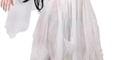 LADIES GHOST BRIDE FANCY DRESS COSTUME – HALLOWEEN CORPSE BRIDE COSTUME RAGGED WHITE WEDDING DRESS – PERFECT FOR HALLOWEEN OR HORROR THEMED PARTIES