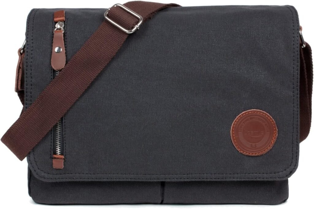 LOSMILE Mens Canvas Messenger Shoulder Bag. (Black)