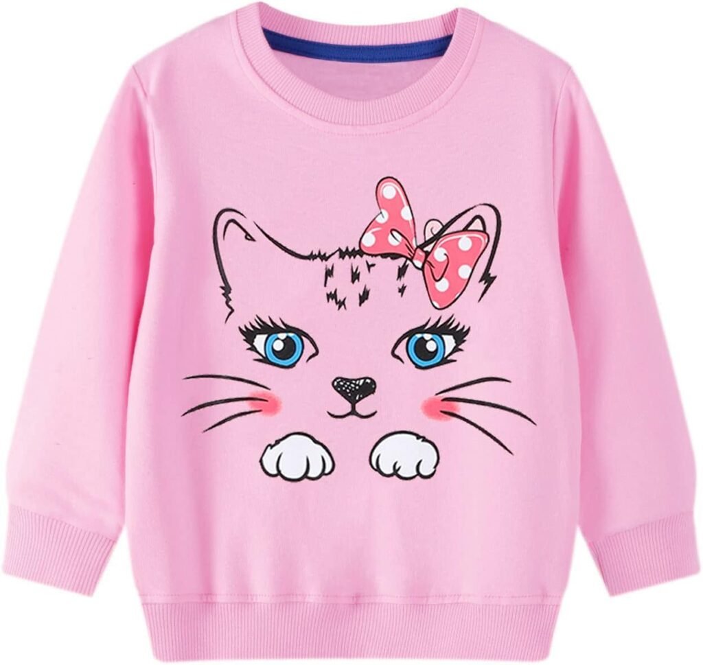 LXKA Girls Jumper Kids T Shirts Sweatshirts Long Sleeve Tops Dinosaur Unicorn Rainbow Toddler Clothes Cotton for Toddler Age 1-8 Years