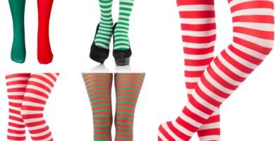 Ladies Christmas Striped Tights Elf Santa Fancy Dress Costume Accessories Women Stripe Stockings (Red and Green Striped)