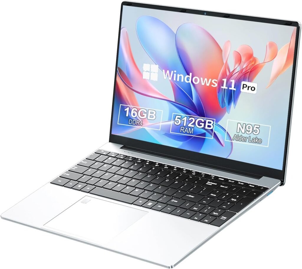 Laptop 15.6 Inch, Laptop 16gb RAM 512GB SSD, Portable Laptop N95 Processor Up to 3.4GHz, Laptop Computer with Fingerprint Unlocking Full Size Backlight Keyboard for Work/University Students Pc