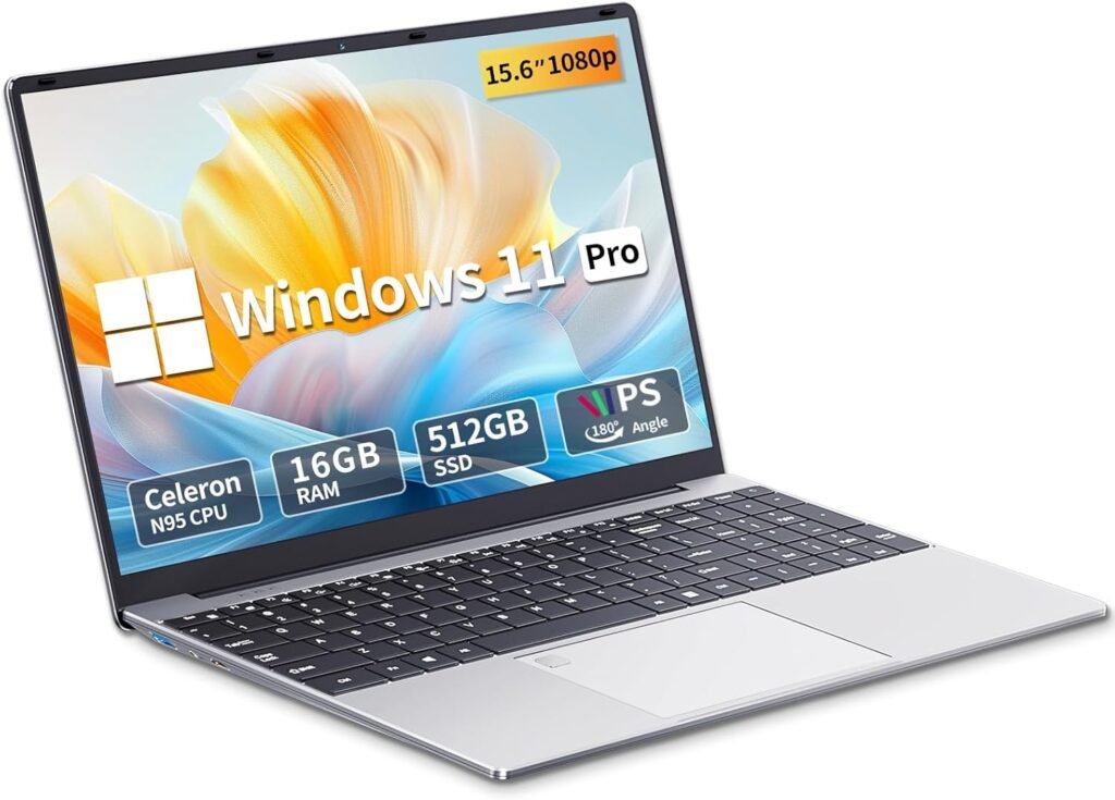 Laptop 15.6 inch, Laptop 16GB RAM DDR4 512GB SSD, Celeron N95 Processor with 1920 * 1080P FHD Screen 180°Flip, Windows 11 PC Notebook Mini-HDMI, USB 3.0, Backlit keyboard, Fingerprint Unlocking