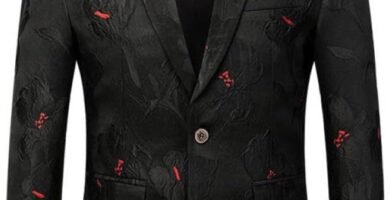 Large Size Suits Blazers for Men – Black Floral Pattern Lapel with Pocket Blazer Spring and Autumn,Men’s One-Button Business Casual Outfits Blazer Jacket for Work Wedding Date