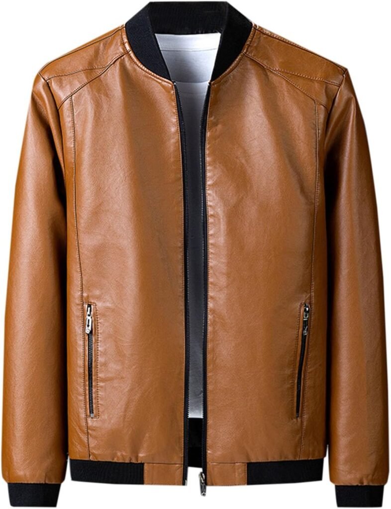 Leather Jacket Mens PU Zipper Pockets Mens Winter Jackets Zip Up Long Sleeve Jackets Warm Coats For Men Business Work Outwear Plus Size Windbreaker Jacket Fall Outfits