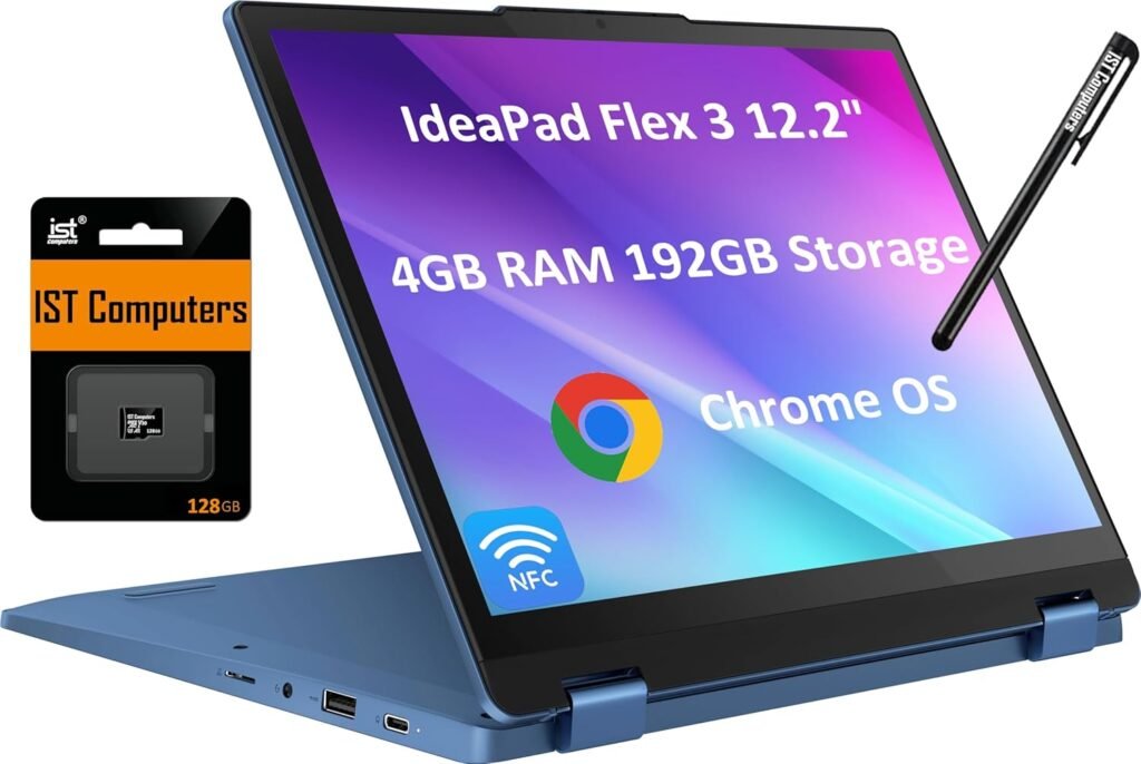 Lenovo Flex 3 3i 2-in-1 Chromebook (12.2″ FHD+ Touchscreen, Intel N100, 4GB DDR5 RAM, 192GB (64GB eMMC + 128GB SD Card)) Student & Education Laptop, Webcam, NFC, HDMI, USB-C, IST Pen, Chrome OS, Blue Lenovo Flex 3 3i 2-in-1 Chromebook (12.2″ FHD+ Touchscreen, Intel N100, 4GB DDR5 RAM, 192GB (64GB eMMC + 128GB SD Card)) Student & Education Laptop, Webcam, NFC, HDMI, USB-C, IST Pen, Chrome OS, Blue