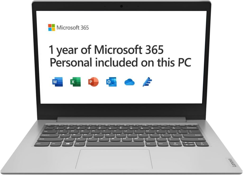 Lenovo IdeaPad 1 14 inch HD Laptop – (Intel Celeron, 4GB, 64GB, Windows 11 Home in S mode) – Platinum Grey, 1 Year of Microsoft 365 Personal