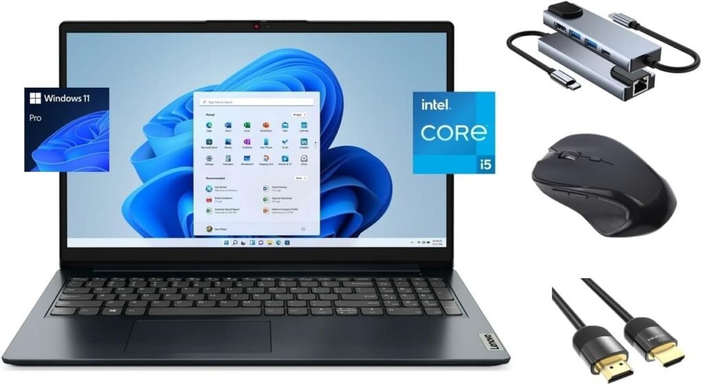 Lenovo IdeaPad 15.6″ FHD Laptop, 10-Core i5-1235U, 16GB RAM, 1TB SSD, WiFi 6, WebCam, KeyPad, HDMI, Bluetooth, SD Card Reader, USB-C, 3-in-1 Essential Bundle, US Version KB, Win 11 Pro, Abyss Blue