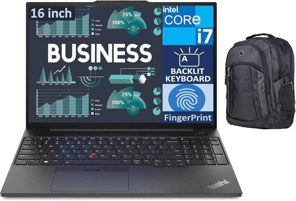 Lenovo ThinkPad E16 Gen 1 Home & Business Laptop (Intel i7-1355U 10-Core, 16.0″ 60 Hz Wide UXGA (1920×1200), Intel Iris Xe, 40GB RAM, 1TB M.2 2242 PCIe SSD, Win 11 Pro) with Premium Backpack