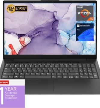 Lenovo V15 Laptop, 15.6″ FHD Display, AMD Ryzen 5 5500U Hexa-core Processor (Beat Intel i7-1065G7), 16GB RAM, 512GB SSD, HDMI, RJ45, Numeric Keypad, Wi-Fi, Windows 11 Pro, Black