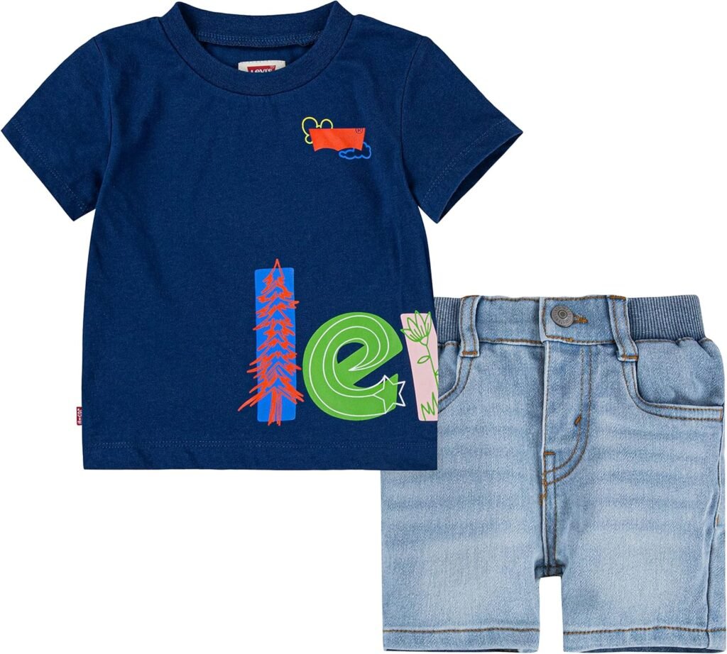 Levi’s Baby Boys’ Lvb Doodle Logo Tee & Short Set 6ee531 Pajama