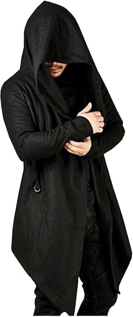 Liebeimmer Mens Long Cloak Coat Goth Cardigans Hoodie Jacket Autumn Winter Long Sleeve Hooded Sweater Loose Sweatshirt with Pocket, Winter Fashion Jacket Coat, UK Size, Shipping 7 Days