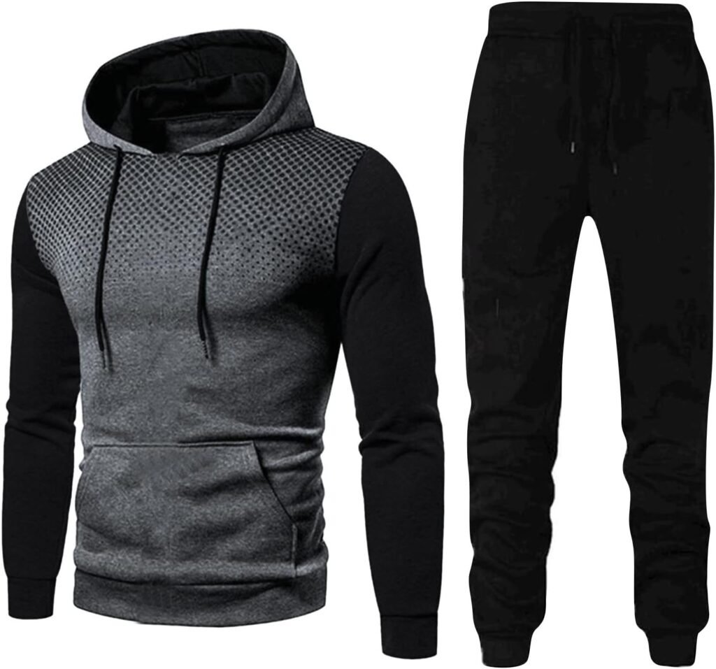 LindoMaker Mens Tracksuit 2 Piece Hooded Workout Sweatsuit Gym Athletic Jogging Suits Breathable Lightweight Casual Activewear Sets