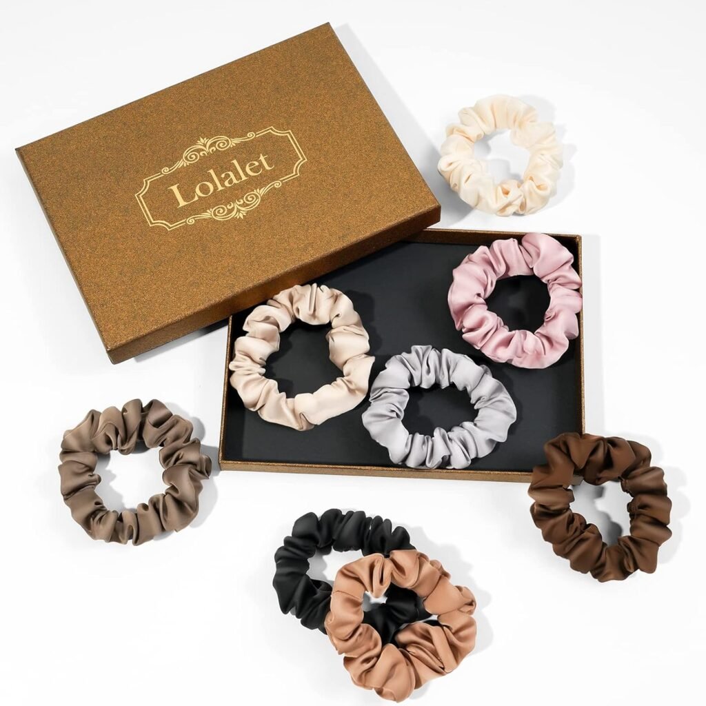 Lolalet Hair Scrunchies Satin Scrunchies for Women, Soft Hair Ties Scrunchy Cute Ponytail Holder Hair Accessories with Elastic Hair Bands for Girls Thick Thin Curly Hair -8 Pack, Style A
