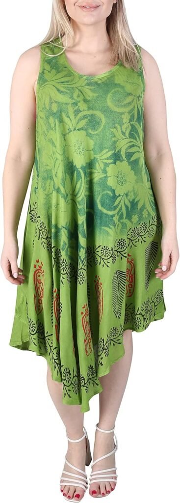 Love My Fashions® Casual Umbrella Cut Summer Dress Women Beachwear Cover Up Sundresses for Women UK Floral Sprayed Tie Dye Print Round Neck Elegant Flowy Midi Sun Dress