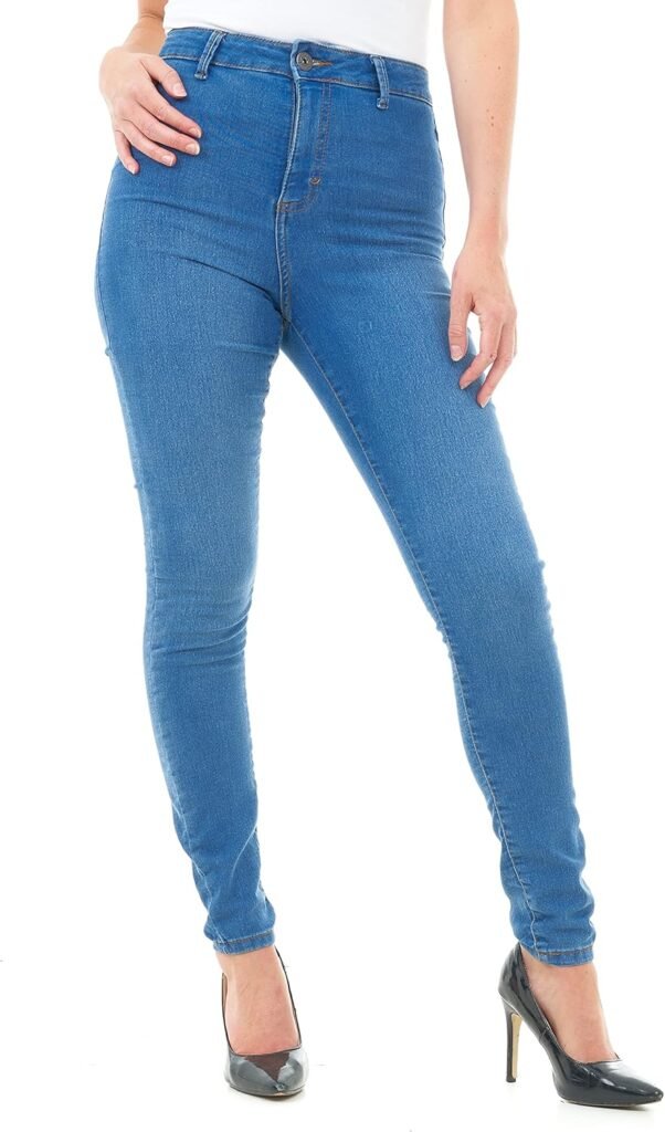 M17 Women’s Ladies High Waisted Denim Jeans Skinny Fit Casual Cotton Trousers Pants with Pockets (16, Black)