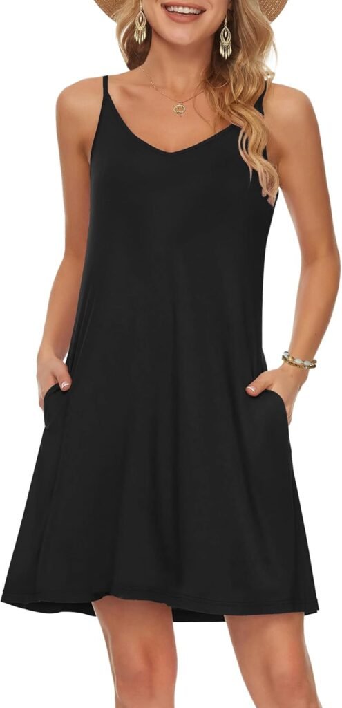 MISFAY Women’s Summer Spaghetti Strap Casual Swing Tank Beach Cover Up Dress with Pockets MISFAY Women’s Summer Spaghetti Strap Casual Swing Tank Beach Cover Up Dress with Pockets