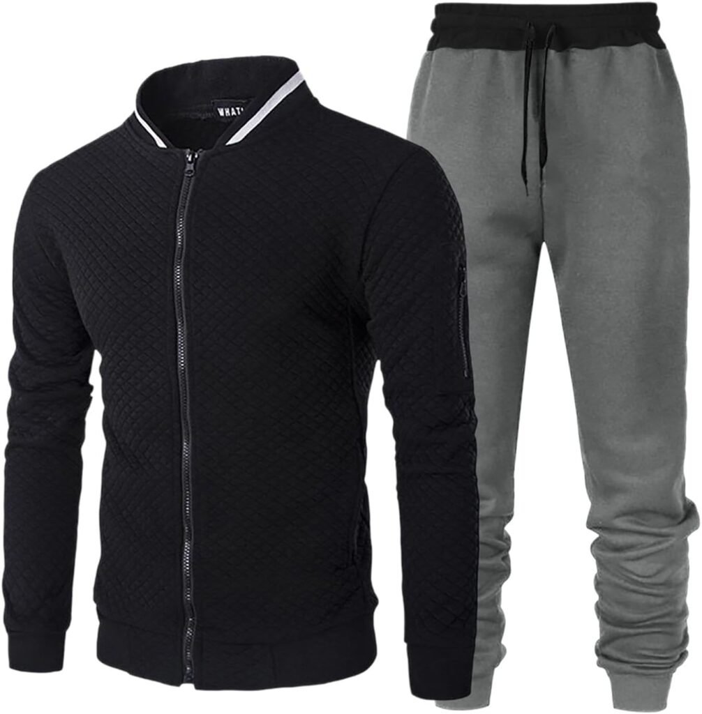 MJIQING Waffle Tracksuit Set for Men 2 Piece Full-Zip Long Sleeve Warm Jogging Suit Jacket Casual Fashion Joggers Set for Men Soft Comfort Matching Set