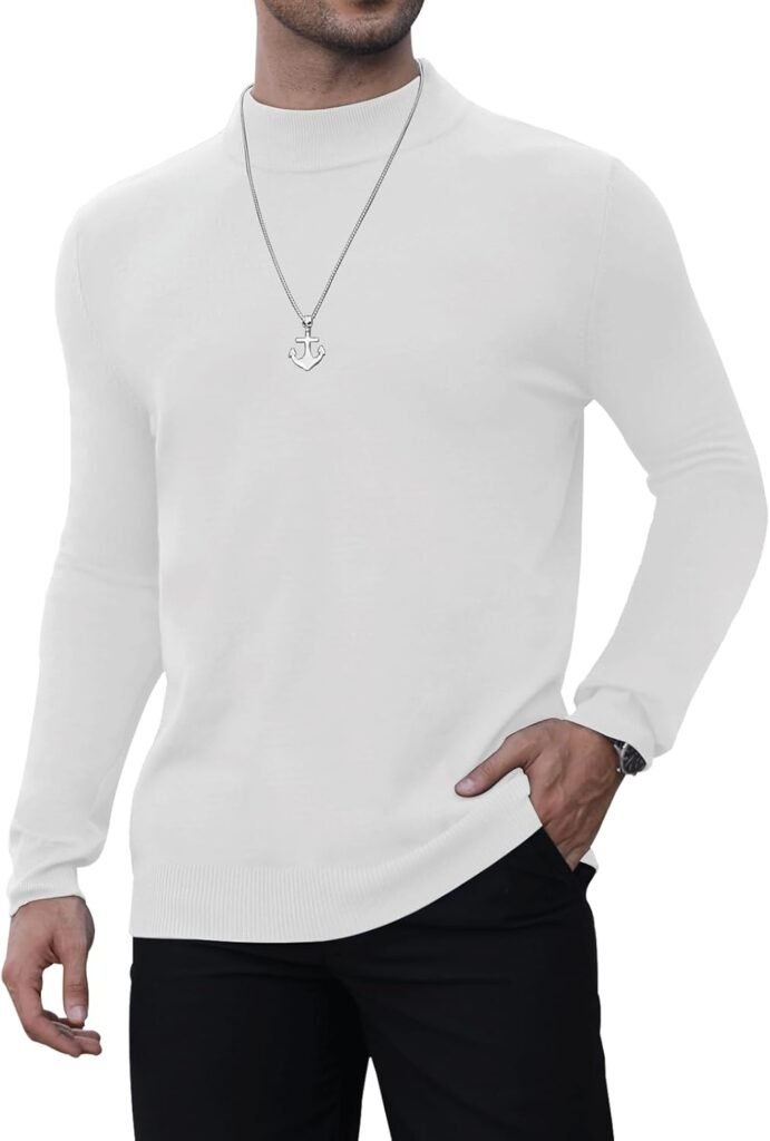 MLANM Men’s Jumpers Turtleneck Winter Warm Neck Ribbed Knitted Jumper Long Sleeve Solid Colour Basic Jumper Pullover Top