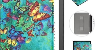 MOKASE Case for 7″ Kindle Paperwhite (12th Generation, 2024) & Kindle Colorsoft Signature Edition, Ultra Thin PU Leather Hard Protective Cover with Hand Strap for 7″ 2024 E-Reader, Green Butterflies