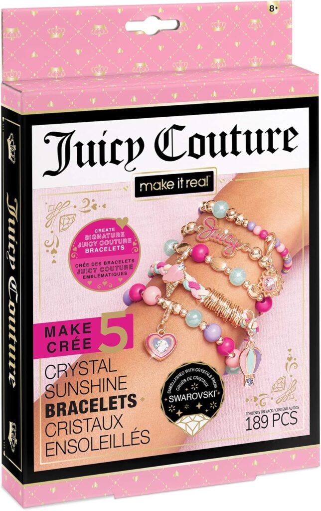 Make It Real Juicy Couture Bracelet Making Kit – with Sunshine Swarovski Crystal Charms – Gifts for Girls