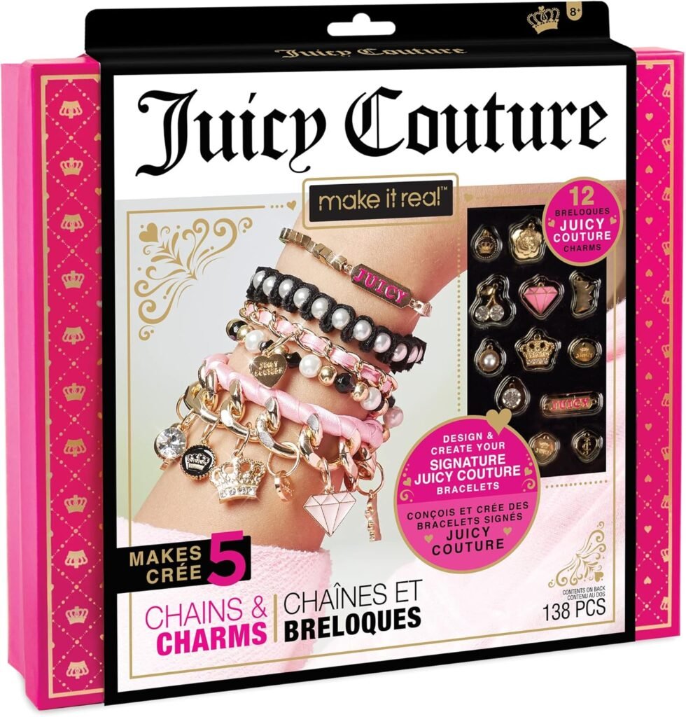 Make It Real Juicy Couture Bracelet Making Kit with Deluxe Charms, Beads, Velvet Ribbon and Gold Chains – Girls Toys Make It Real Juicy Couture Bracelet Making Kit with Deluxe Charms, Beads, Velvet Ribbon and Gold Chains – Girls Toys