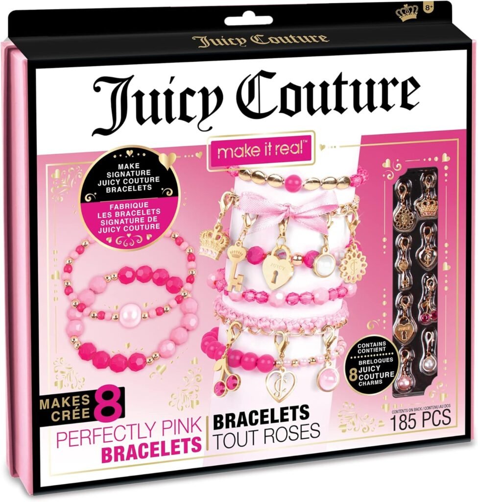 Make It Real Juicy Couture Perfectly Pink Friendship Bracelet Making Kit – Kids DIY Jewellery Making Kit with Charm and Beads – Gifts for Girls