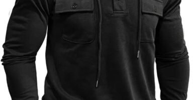 MakingDa Mens Long Sleeve Hoodie Athletic Button Pullover Chest Pockets Muscle Regualr Fit Workout Gym Hooded Shirt Soft Lightweight Running Sport Streetwear Fashion Hoodys Shirts