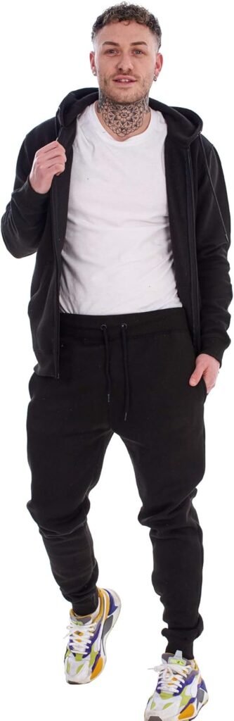 Malay Mens Hooded Tracksuit Zipper Plain Fleece Ribbed Cotton Blend Joggers Sweatshirt