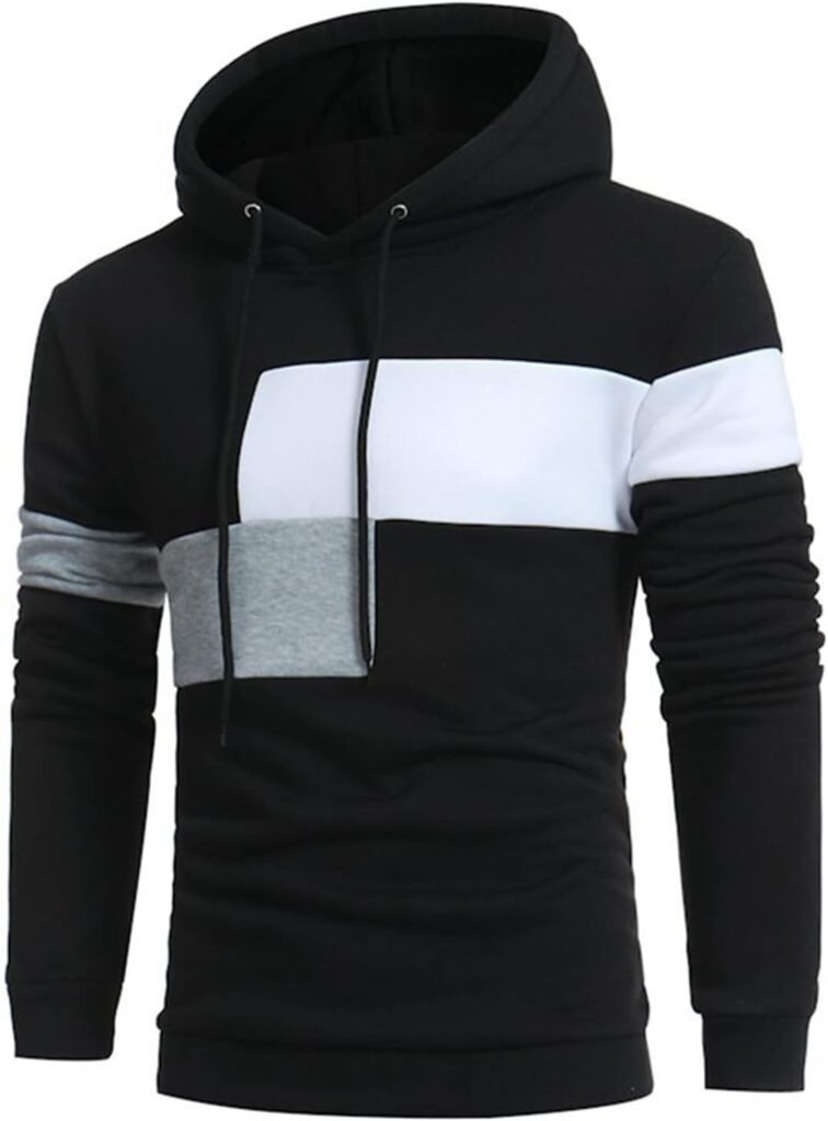 Man Fleece Lined Wool Sport Athletic Hood Outfits Sweatshirt for Man Long Sleeve Color Block Hooded 2024
