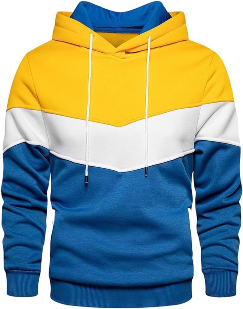 Man Long Sleeve Outfits Color Block Hood Outfit Sweatshirts for Mens Track Gym Warm Hooded Fall Winter Outfits 2024