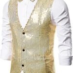 Man Work Vest Jackets Blazer Outfits for Mens Vneck Sequin Sparkle Cami Tank Glitter Winter Fall 2024 Trendy