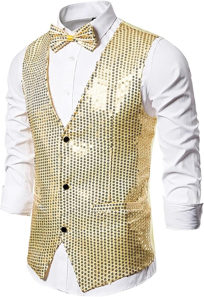 Man Work Vest Jackets Blazer Outfits for Mens Vneck Sequin Sparkle Cami Tank Glitter Winter Fall 2024 Trendy