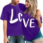 Matching Valentine’s Day Outfit Funny Short Sleeve LO VE Print Valentine’s Day Holiday T-Shirts Blouses